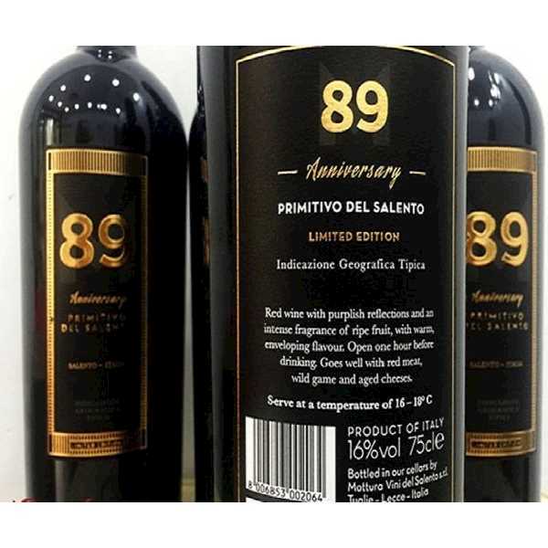 Rượu vang Ý 89 Anniversary Primitivo